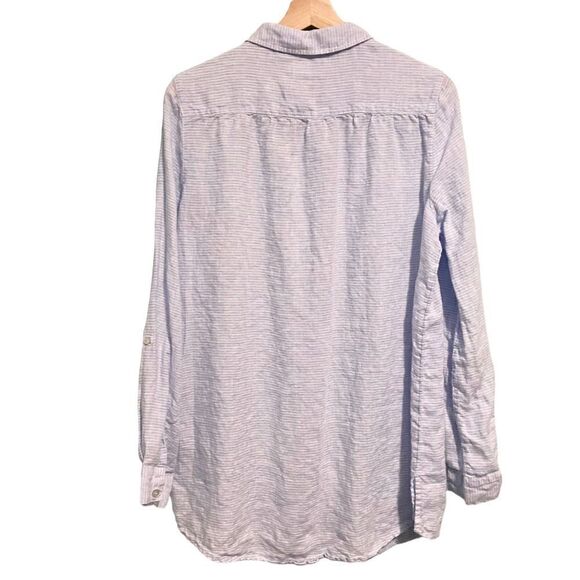 St. Tropez West 100% Linen Blue White Striped Button Down Tunic Shirt Dress in L - Picture 2 of 8
